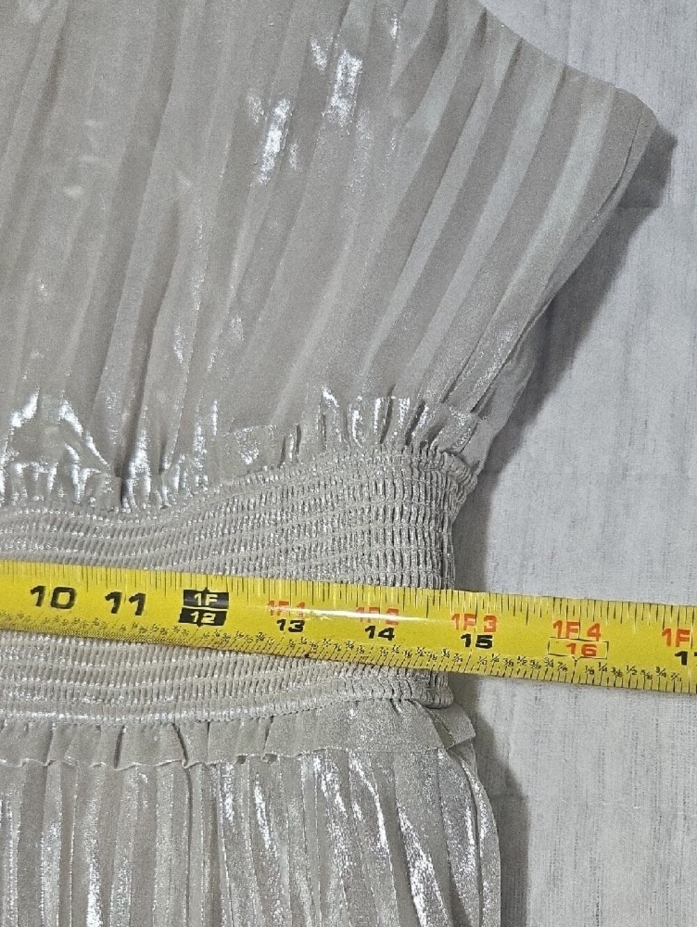 Express Metallic Pleated Halter Dress - Silver/Cream - Picture 9 of 13